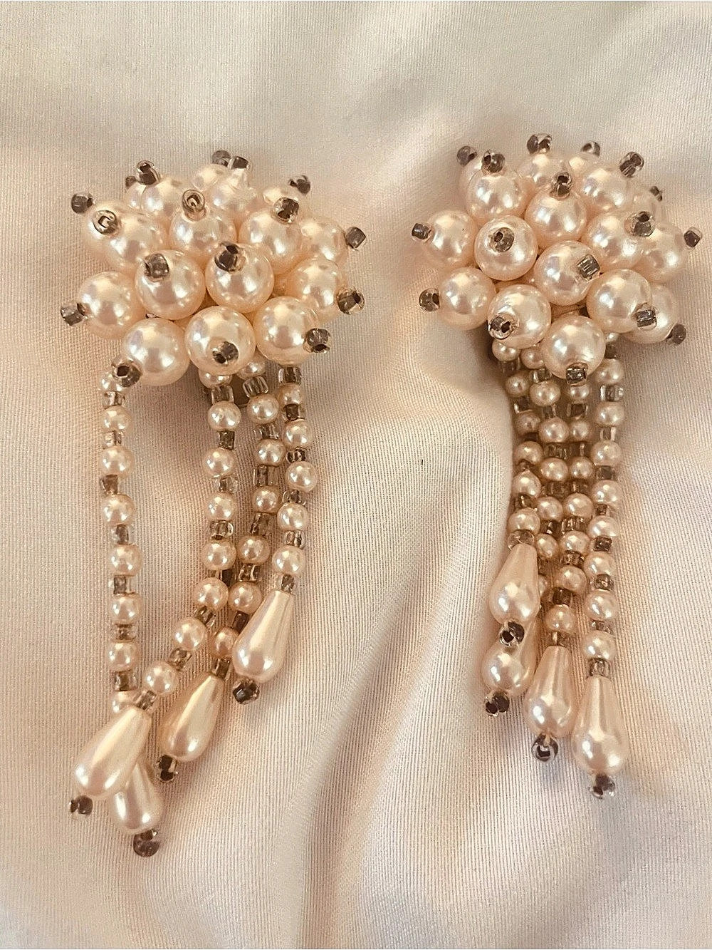 Pearl Cluster Dangle Earrings Vintage
